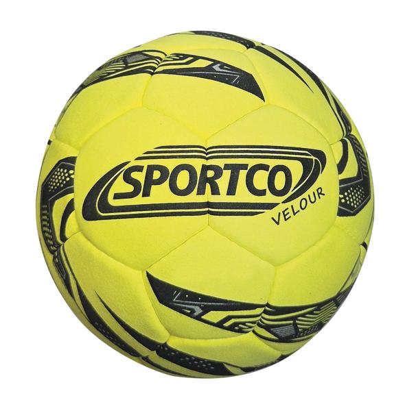 Gelber SPORTCO Velours Fußball mit schwarzem Muster