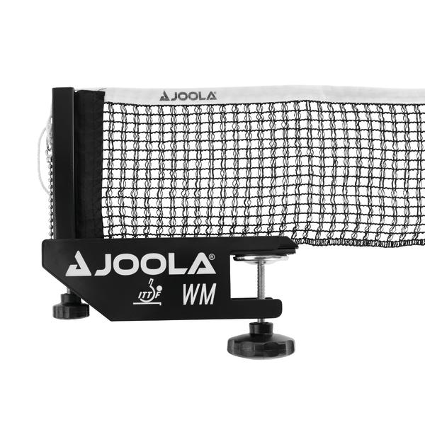 Tischtennisnetz mit Klemme und schwarzem Rahmen von JOOLA, Modell WM, für Wettkampfspiele.