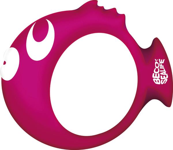 Runder pinker Schwimmring in Fischform mit großen Augen und "BECO SEALIFE" Schriftzug.