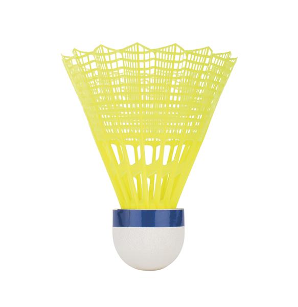 Yonex Mavis 350 Badmintonbälle, neongelber Korb, blau/mittel