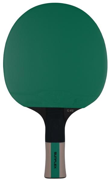 Pingpong-Schläger mit grünem Belag und ergonomischem Griff, Tischtennis-Ausrüstung.