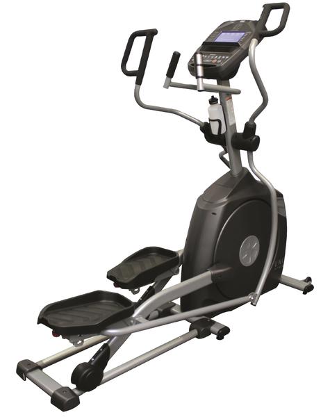 Ellipsentrainer mit digitalem Display und Wasserflasche, modernes Fitnessgerät für Zuhause.