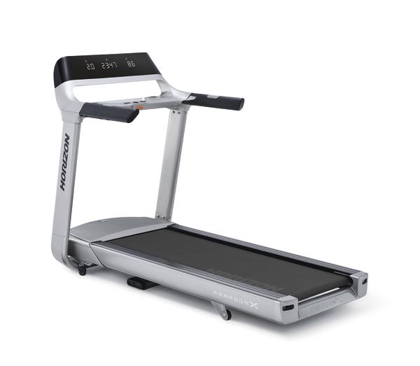 Modernes Laufband Horizon Paragon X mit digitalem Display und ergonomischem Design.