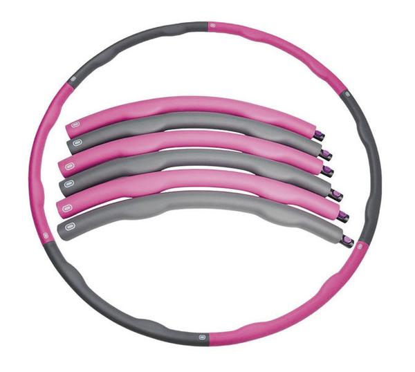 Zusammensteckbarer Fitness-Hula-Hoop Reifen in Pink und Grau, 6-teilig, für Workout und Training.