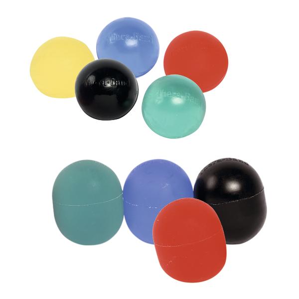 Farbige Handtrainer auf weißem Hintergrund, Nahaufnahme.