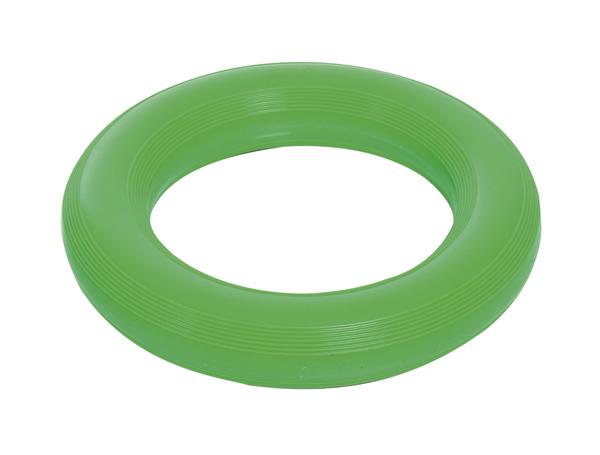 Grüner Wurfring aus PVC, ergonomisch geformt.