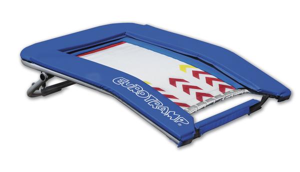 Trampolin Eurotramp Mini mit blauem Rahmen und Sprungtuch für Kinder und Training.