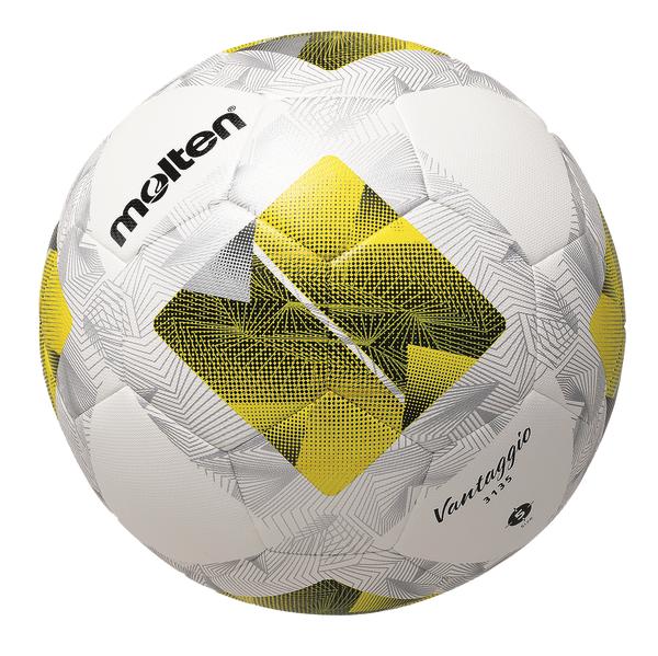 Weißer und gelber Molten Fußball mit grafischem Muster und Schriftzug "Vantaggio".