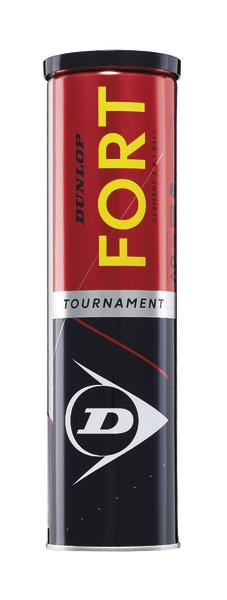 Dunlop Fort Tournament Tennisbälle in roter und schwarzer Dose, 4er-Pack.