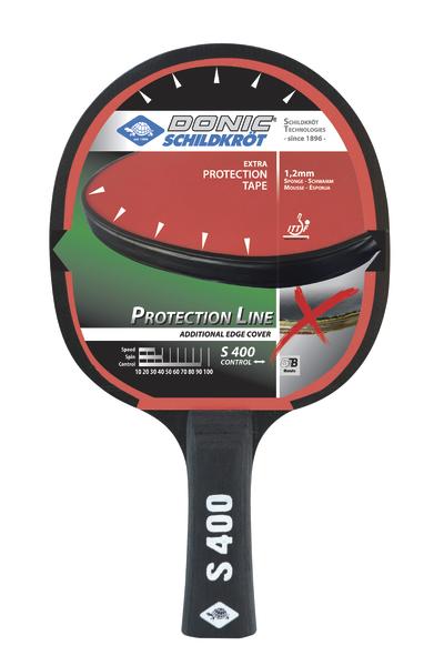 Tischtennisschläger Donic Schildkröt S 400 mit Schutzkante und 1,2 mm Belag.
