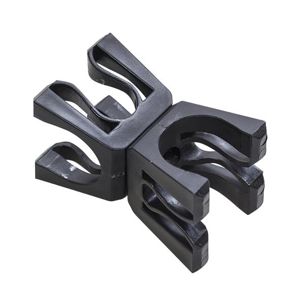 Schwarze Kunststoff-Doppelgreifzange zur Verbindung von Gymnastikreifen.