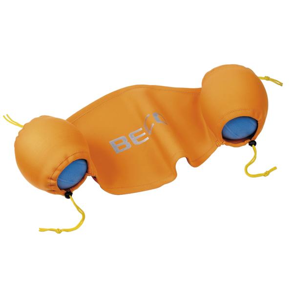 Schwimmhilfe mit zwei orangen Schwimmflügeln und blauem Innenfutter für Kinder.