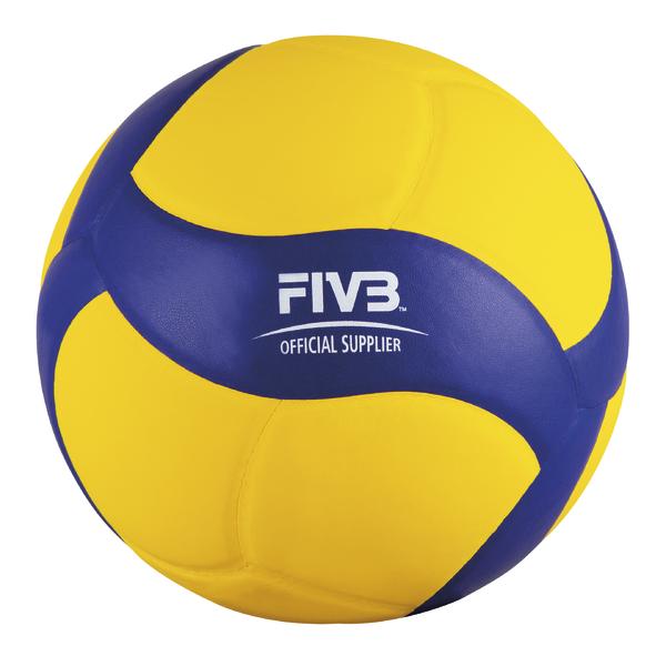 Gelb-blauer Volleyball mit FIVB-Logo, offizieller Lieferant, für Wettkampf und Training.