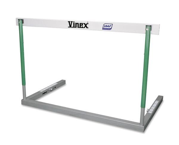 Leichtathletik-Hürde Vinex mit verstellbarer Höhe und stabilem Metallrahmen für Wettkämpfe.