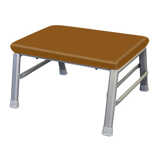Hocker mit braunem Sitzpolster und silbernem Metallgestell, rutschfeste Füße.