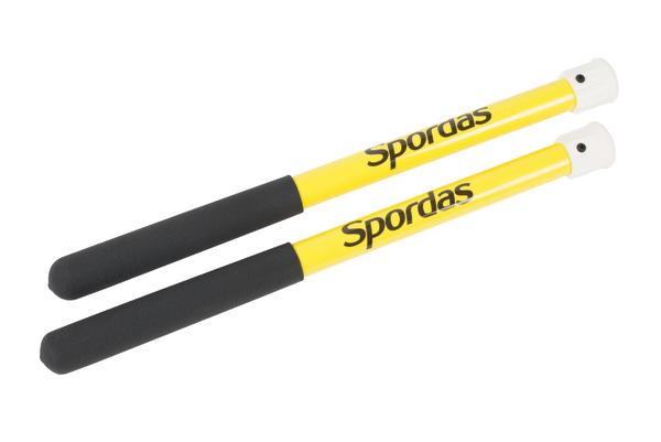 Gelbe Spordas Schlagstöcke mit schwarzem Griff für Kampfsport und Training, Paar.