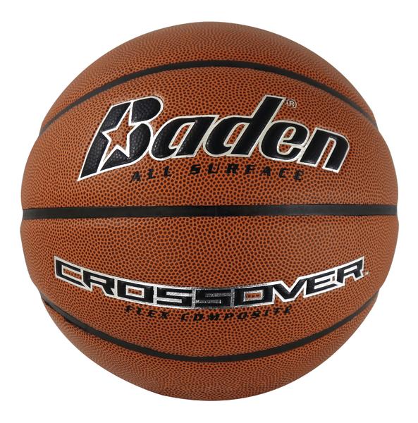 Basketball Baden Crossover All Surface, braun mit schwarzem Schriftzug, Nahaufnahme.