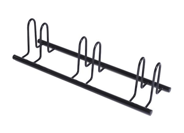 Fahrradständer aus schwarzem Metall für bis zu vier Fahrräder, freistehend und robust.