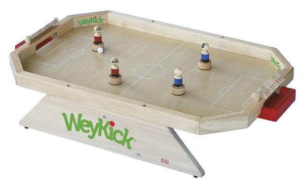 Tischfußballspiel aus Holz mit vier Spielfiguren und zwei Toren, Marke WeyKick.