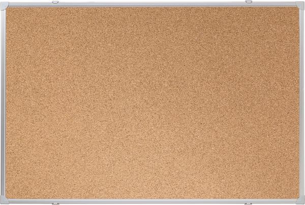 Leere Kork-Pinnwand mit silbernem Rahmen, ideal für Notizen und Erinnerungen.