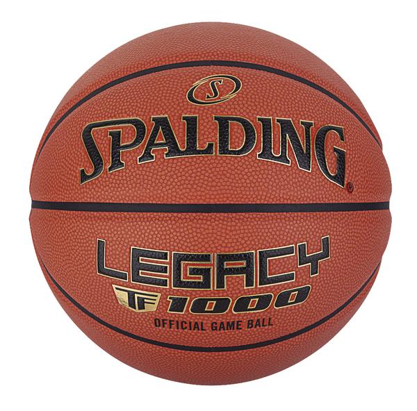 Spalding Legacy TF 1000 Basketball in Orange mit schwarzer Schrift, offizieller Spielball.