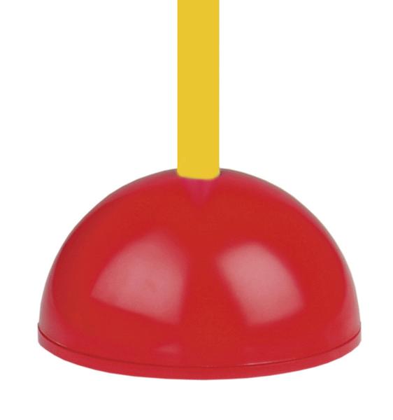 Roter Standfuß mit gelber Stange.