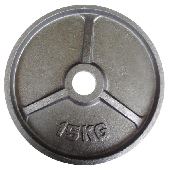 15 kg Hantelscheibe aus Gusseisen für Krafttraining und Fitnessübungen.