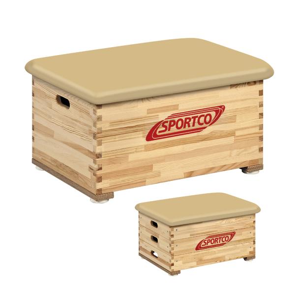 Sportco Sprungkasten aus Holz mit gepolsterter Oberfläche für Turnübungen.