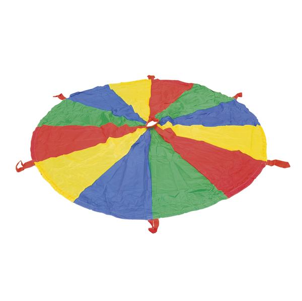 Buntes Riesenschwungtuch aus Nylon mit Griffen, ideal für Gruppenspiele und Kinderaktivitäten.