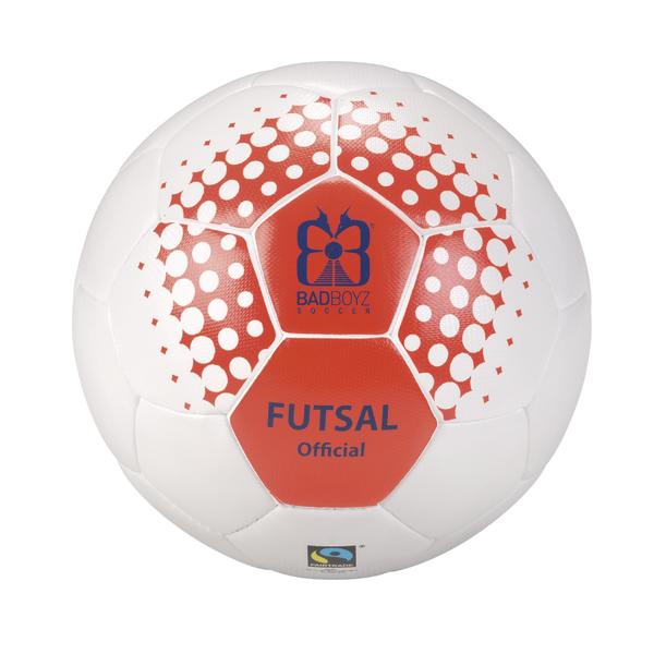 Futsal-Ball in Weiß und Rot mit "Bad Boyz Soccer" Logo und "Official" Schriftzug.