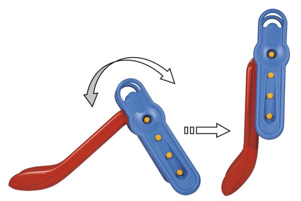 Kinderrutsche mit klappbarem blauen Aufstiegsteil und roter Rutschfläche, faltbar für platzsparende Aufbewahrung.