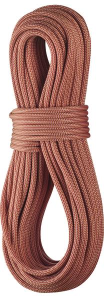 Kletterseil in Rot, eng gewickelt und gebündelt, für Bergsport und Outdoor-Aktivitäten.
