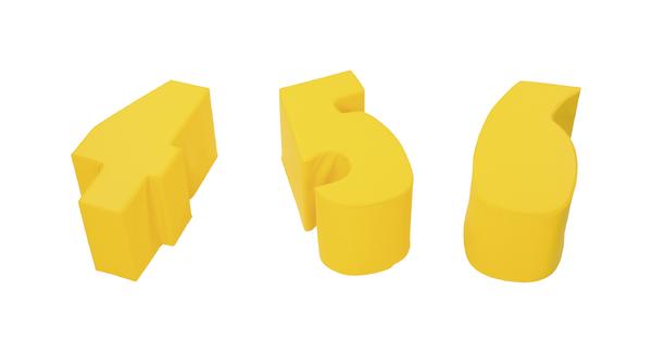 Gelbe 3D-Zahlen 4, 5 und 6 auf weißem Hintergrund, moderne Schriftart.