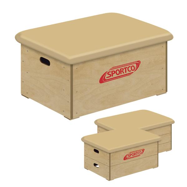 Sprungkasten aus Holz mit gepolsterter Oberfläche und Griffen, Marke Sportco