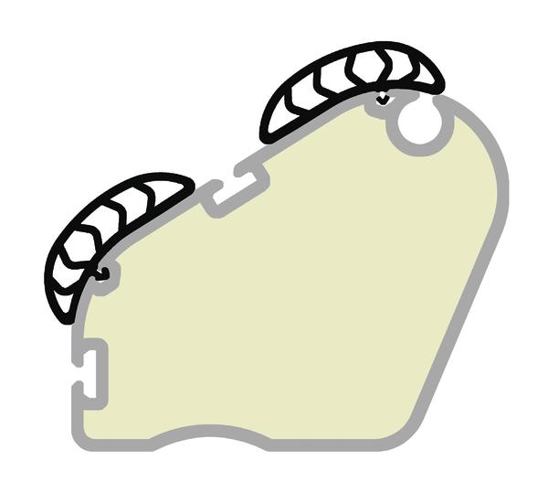 Illustration eines Fahrradkettenschutzes mit zwei schwarzen Schutzabdeckungen.