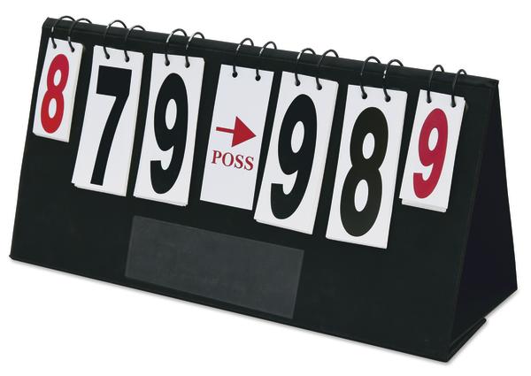 Tisch-Scoreboard mit wechselbaren Zahlen und Ballbesitzanzeige für Sportspiele.