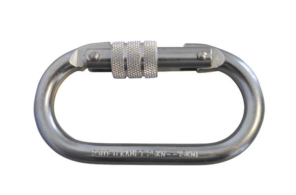 Metall-Karabinerhaken mit Schraubverschluss für Klettern und Outdoor-Aktivitäten.