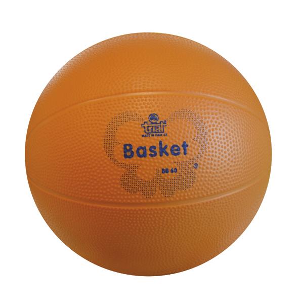 Basketball aus orangefarbenem Gummi mit strukturierter Oberfläche und Aufdruck "Basket".