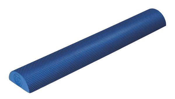 Halbgerollte blaue Schaumstoffrolle für Fitness, Yoga und Muskelentspannung.