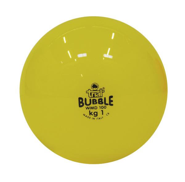 Gelber Trial Bubble Medizinball mit 1 kg Gewicht, rutschfester Trainingsball aus Italien.