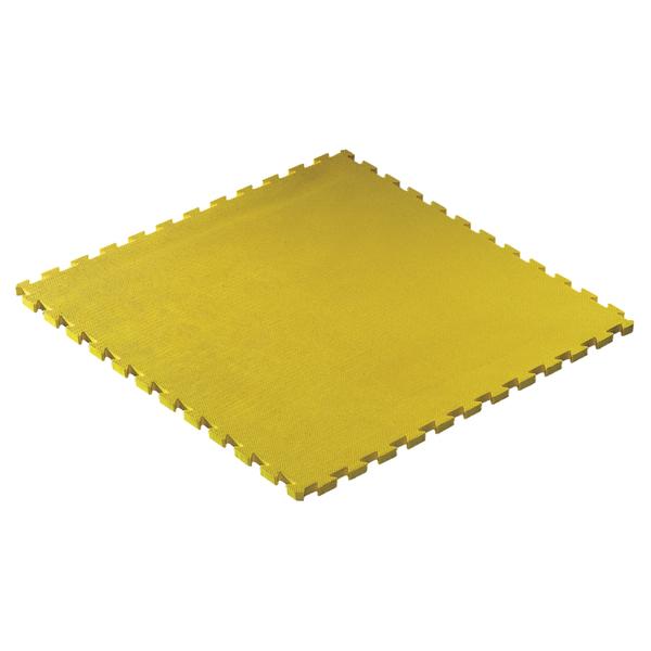 Gelbe Schaumstoff-Puzzlematte als Bodenschutz und Spielunterlage, rutschfest und leicht.