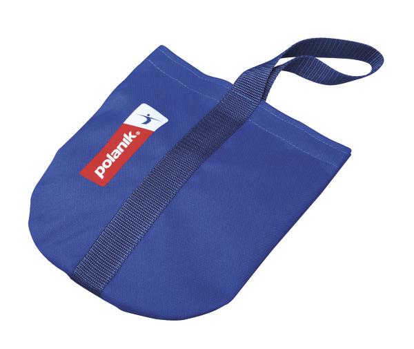 Blauer Sandsack mit Trageschlaufe und Polanik-Logo, ideal für Sport und Training.