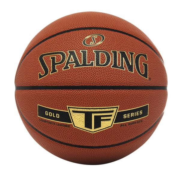 Basketball von Spalding mit klassischer orangefarbener Oberfläche, schwarzer Linienführung und „Gold Series“-Aufdruck.
