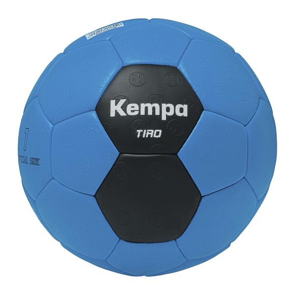 Blau-schwarzer Handball mit strukturierter Oberfläche und der Aufschrift „Kempa Tiro“.