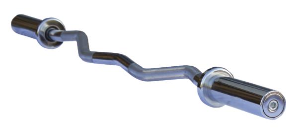 Gebogene Langhantelstange aus Metall für Krafttraining und Gewichtheben.