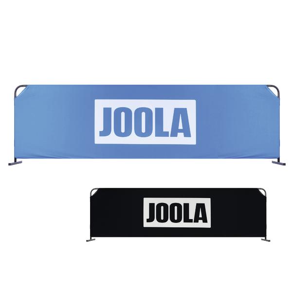 Zwei JOOLA-Banden in Blau und Schwarz mit Standfüßen.