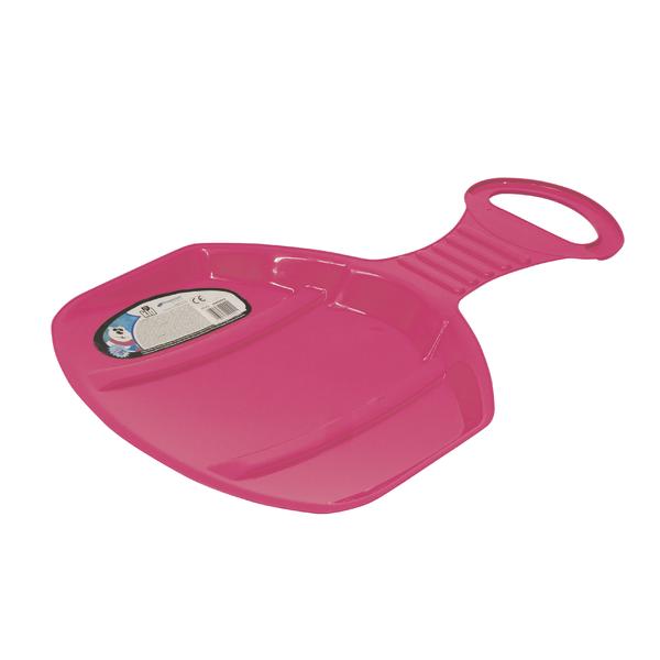 Rutschbrett aus Kunststoff in Pink mit Griff für Schnee- und Wintersportspaß.