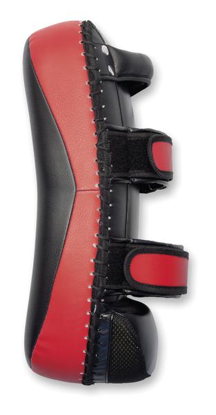 Boxpratzen in Schwarz und Rot mit Klettverschlüssen, geeignet für Kampfsporttraining.