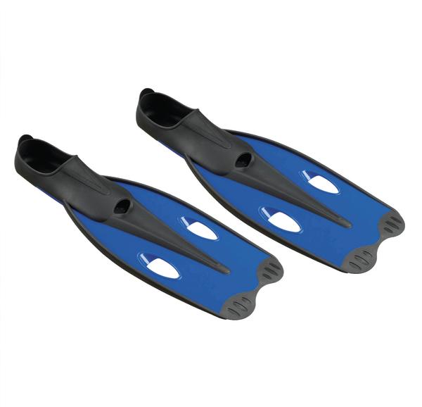 Taucherflossen in Blau und Schwarz, ideal für Schnorcheln und Tauchen.