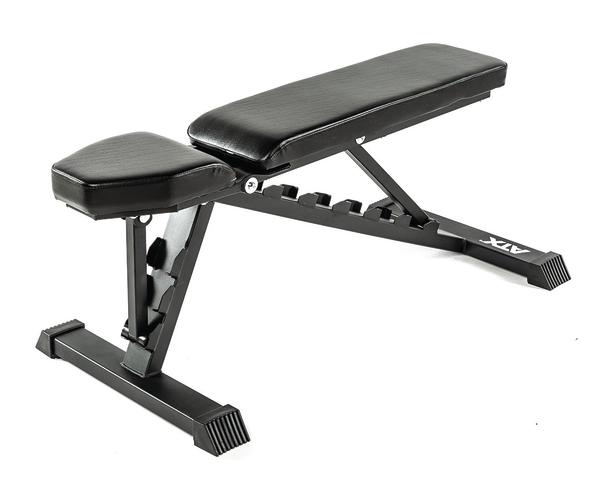 Verstellbare schwarze Trainingsbank mit gepolstertem Sitz und Rückenlehne für Kraftübungen.
